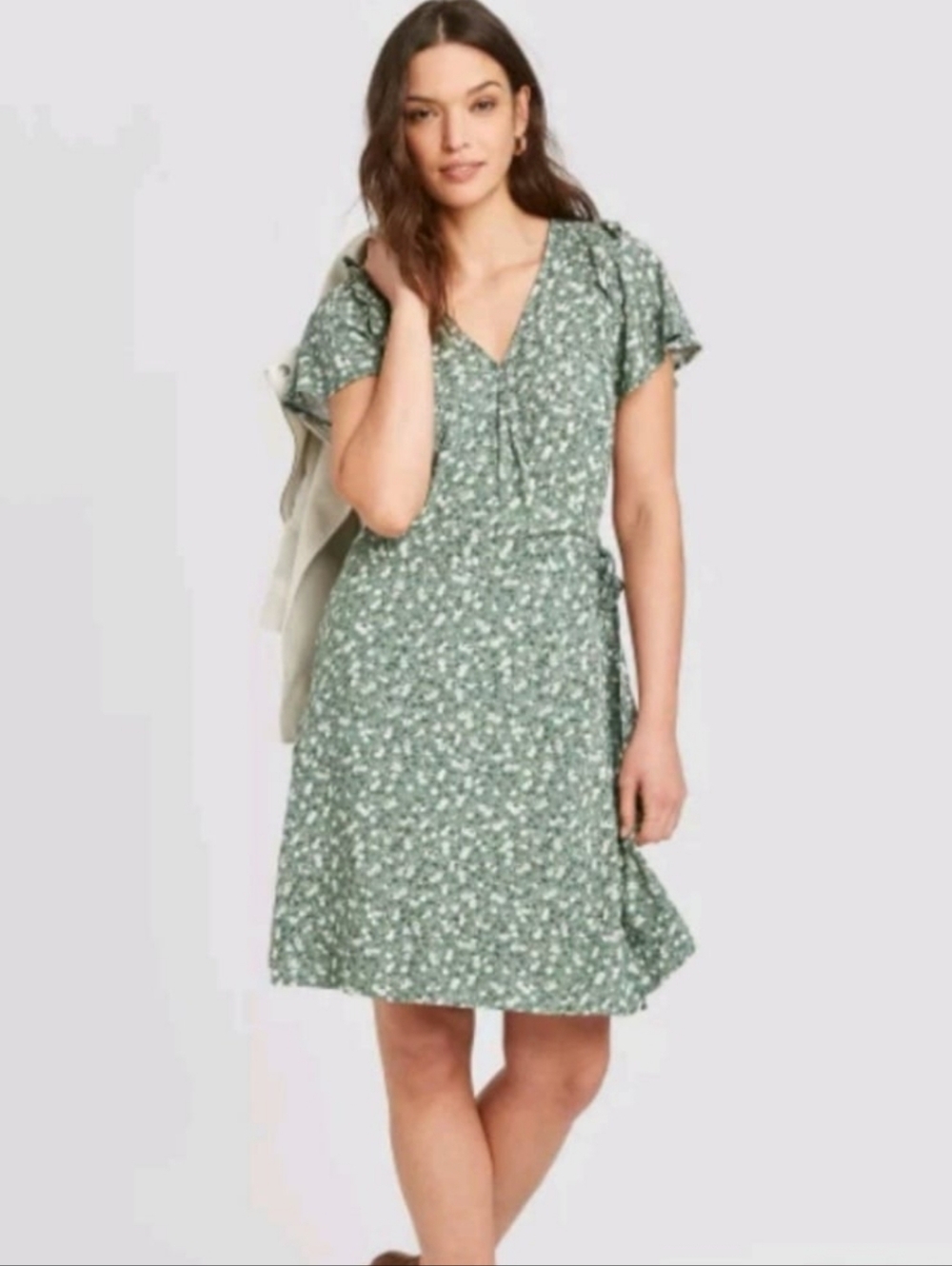 Universal Thread Green Floral Wrap Dress Size Large
